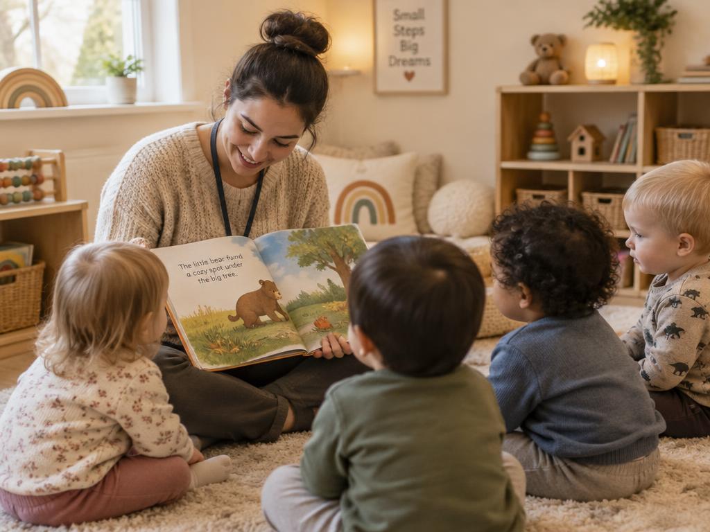 Lecture d'un conte à un groupe d'enfants