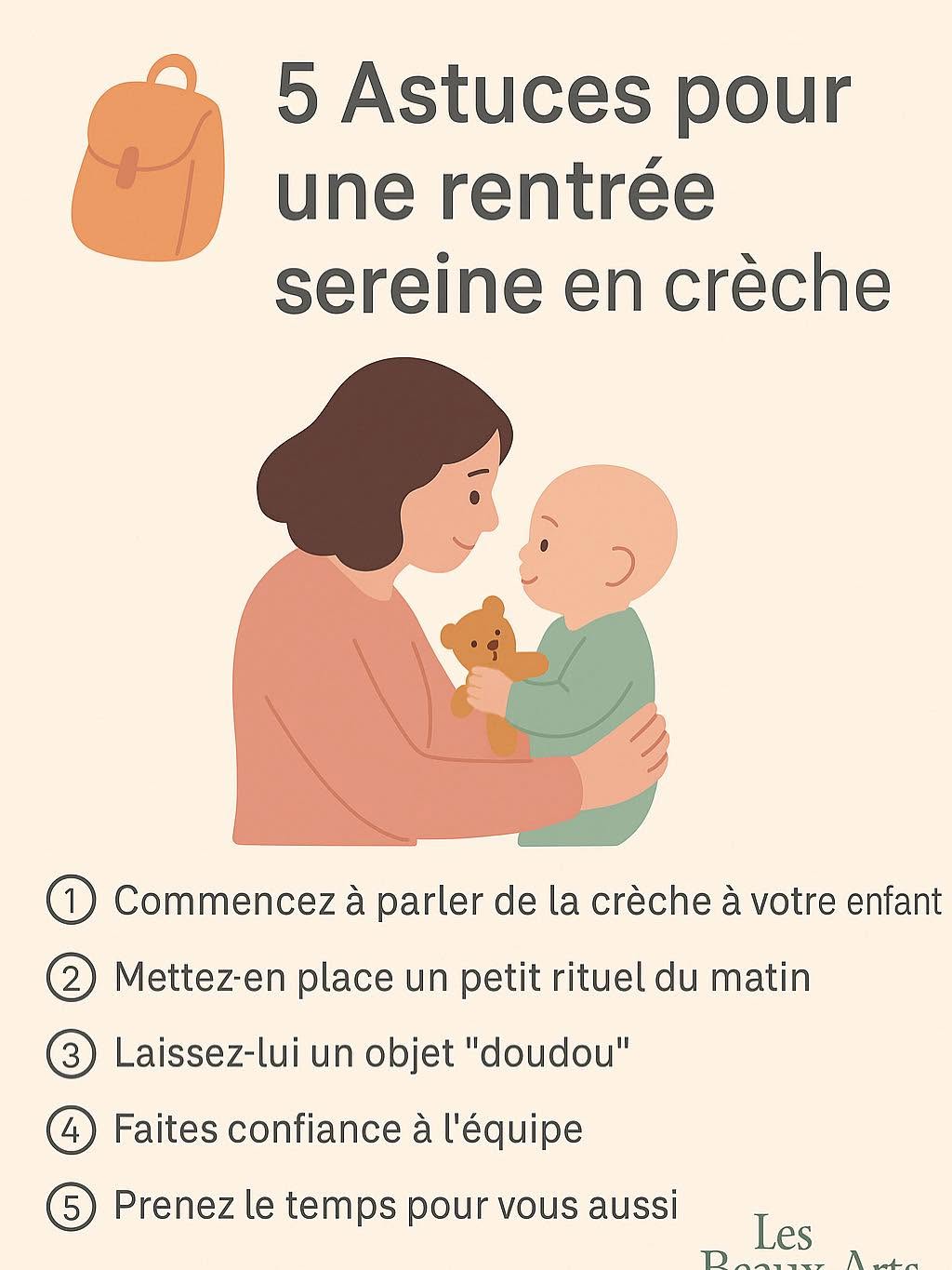 Visuel « 5 astuces pour une rentrée sereine en crèche » partagé avec les parents